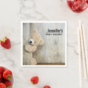 Cute Stuffed Beer Rustic Wooden Back Baby shower Servet