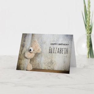 Cute Stuffed Beer Rustic Wooden Backdrop Birthday Kaart