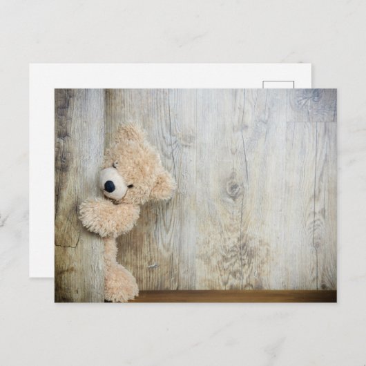 Cute Stuffed Beer Rustic Wooden Backdrop Briefkaart (Voorkant / Achterkant)