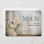 Cute Stuffed Beer Rustic Wooden Backdrop Dank u Bedankkaart (Voorkant)