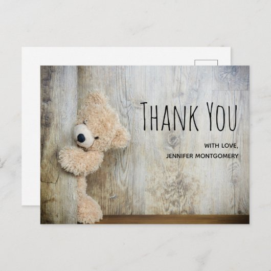 Cute Stuffed Beer Rustic Wooden Backdrop Dank u Briefkaart (Voorkant / Achterkant)
