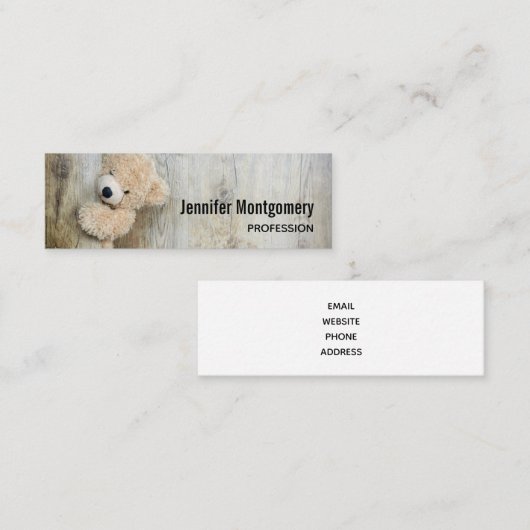 Cute Stuffed Beer Rustic Wooden Backdrop Mini Visitekaartje (Voorkant / Achterkant)