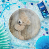 Cute Stuffed Beer Rustic Wooden Backdrop Papieren Bordje (Feest)