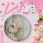 Cute Stuffed Beer Rustic Wooden Backdrop Papieren Bordje (Feest)
