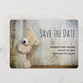 Cute Stuffed Beer Rustic Wooden Backdrop Save The Date (Voorkant / Achterkant)