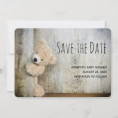 Cute Stuffed Beer Rustic Wooden Backdrop Save The Date (Voorkant)