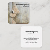 Cute Stuffed Beer Rustic Wooden Backdrop Vierkante Visitekaartje (Voorkant / Achterkant)