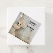 Cute stuffed Beer Rustic Wooden Wall Baby shower Bedankjes Labels (In situ)