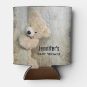 Cute stuffed Beer Rustic Wooden Wall Baby shower Blikjeskoeler (Voorkant)