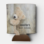 Cute stuffed Beer Rustic Wooden Wall Baby shower Blikjeskoeler (Achterkant)