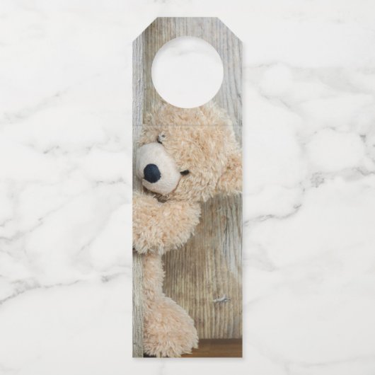 Cute stuffed Beer Rustic Wooden Wall Baby shower Flessenhanger (Achterkant)