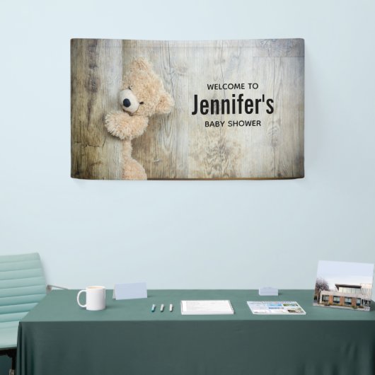 Cute stuffed Beer Rustic Wooden Wall Baby shower Spandoek (Beurs)