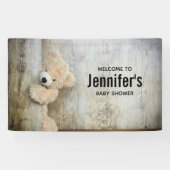 Cute stuffed Beer Rustic Wooden Wall Baby shower Spandoek (Horizontaal)