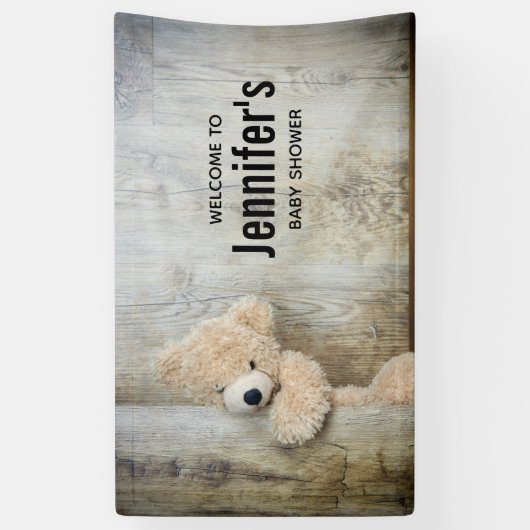 Cute stuffed Beer Rustic Wooden Wall Baby shower Spandoek (Verticaal)