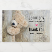 Cute stuffed Beer Rustic Wooden Wall Baby shower Sparkling Wijnetiket (Enkel label)