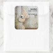 Cute stuffed Beer Rustic Wooden Wall Baby shower Vierkante Sticker (Tas)