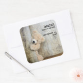 Cute stuffed Beer Rustic Wooden Wall Baby shower Vierkante Sticker (Envelop)