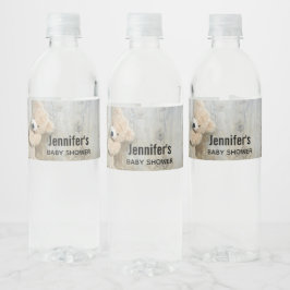 Cute stuffed Beer Rustic Wooden Wall Baby shower Waterfles Etiket