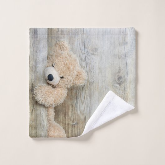Cute stuffed Beer Rustic Wooden Wall Bad Handdoek (Wasdoekje)