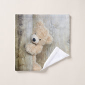 Cute stuffed Beer Rustic Wooden Wall Bad Handdoek (Wasdoekje)