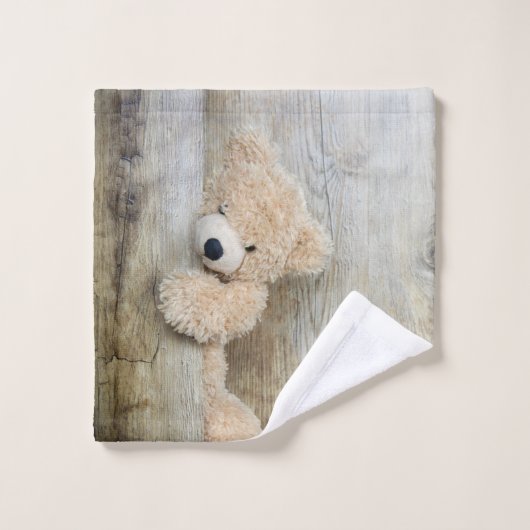 Cute stuffed Beer Rustic Wooden Wall Bad Handdoek (Wasdoekje)