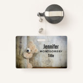 Cute stuffed Beer Rustic Wooden Wall Badge (Achterkant met intrekbare)