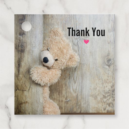 Cute stuffed Beer Rustic Wooden Wall Bedankjes Labels (Voorkant)