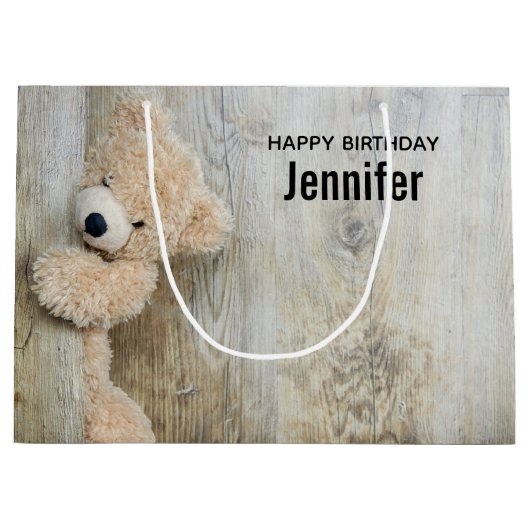 Cute Stuffed Beer Rustic Wooden Wall Birthday Groot Cadeauzakje (Voorkant)