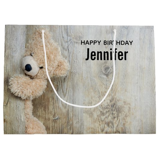 Cute Stuffed Beer Rustic Wooden Wall Birthday Groot Cadeauzakje (Achterkant)