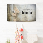 Cute Stuffed Beer Rustic Wooden Wall Birthday Spandoek (Insitu)