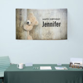 Cute Stuffed Beer Rustic Wooden Wall Birthday Spandoek (Beurs)