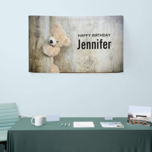 Cute Stuffed Beer Rustic Wooden Wall Birthday Spandoek (Beurs)