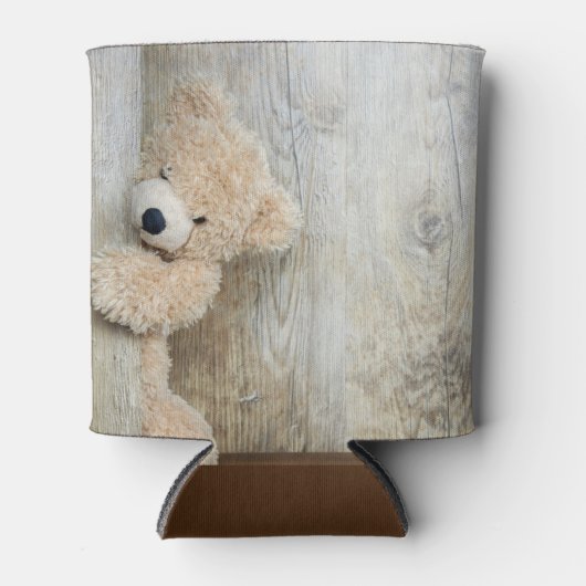 Cute stuffed Beer Rustic Wooden Wall Blikjeskoeler (Voorkant)