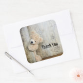 Cute Stuffed Beer Rustic Wooden Wall Dank je Vierkante Sticker (Envelop)
