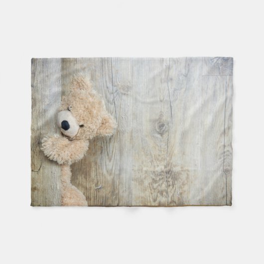 Cute stuffed Beer Rustic Wooden Wall Fleece Deken (Voorkant (Horizontaal))