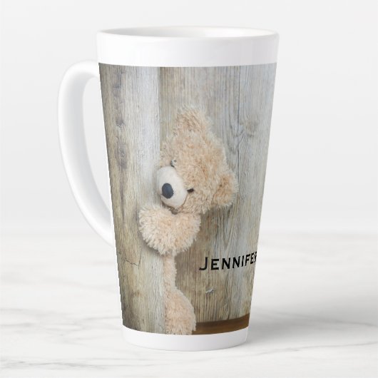 Cute stuffed Beer Rustic Wooden Wall Latte Mok (Linkerhoek)