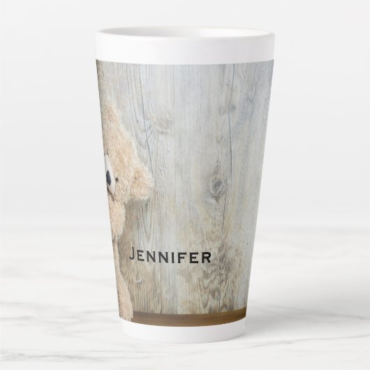 Cute stuffed Beer Rustic Wooden Wall Latte Mok (Voorkant)