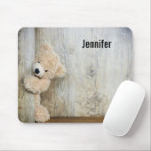 Cute stuffed Beer Rustic Wooden Wall Muismat (Met muis)