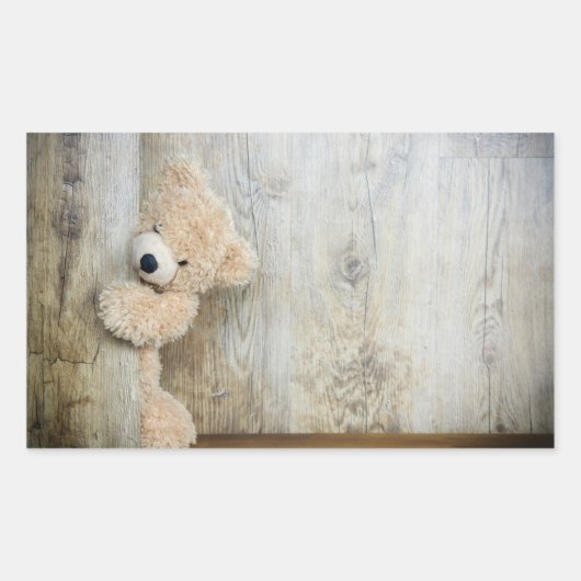 Cute stuffed Beer Rustic Wooden Wall Rechthoekige Sticker (Voorkant)