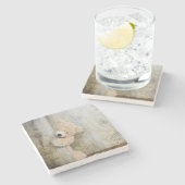 Cute stuffed Beer Rustic Wooden Wall Stenen Onderzetter (Zijkant)