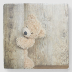 Cute stuffed Beer Rustic Wooden Wall Stenen Onderzetter