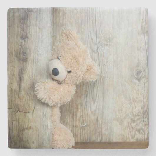 Cute stuffed Beer Rustic Wooden Wall Stenen Onderzetter (Voorkant)