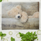 Cute stuffed Beer Rustic Wooden Wall Theedoek (Gevouwen)