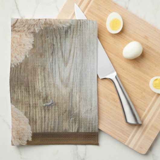 Cute stuffed Beer Rustic Wooden Wall Theedoek (Quarter Fold)