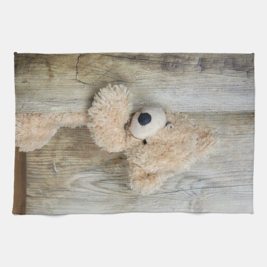 Cute stuffed Beer Rustic Wooden Wall Theedoek (Horizontaal)