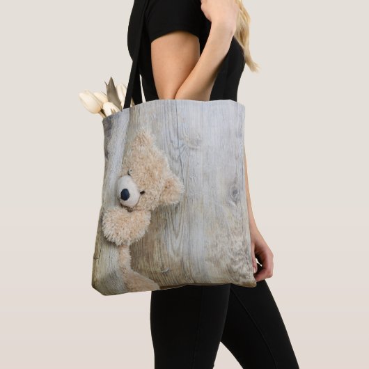 Cute stuffed Beer Rustic Wooden Wall Tote Bag (Dichtbij)