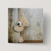 Cute stuffed Beer Rustic Wooden Wall Vierkante Button 5,1 Cm (Voorkant)
