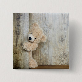 Cute stuffed Beer Rustic Wooden Wall Vierkante Button 5,1 Cm