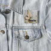 Cute stuffed Beer Rustic Wooden Wall Vierkante Button 5,1 Cm (In situ)