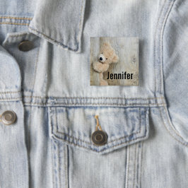 Cute stuffed Beer Rustic Wooden Wall Vierkante Button 5,1 Cm